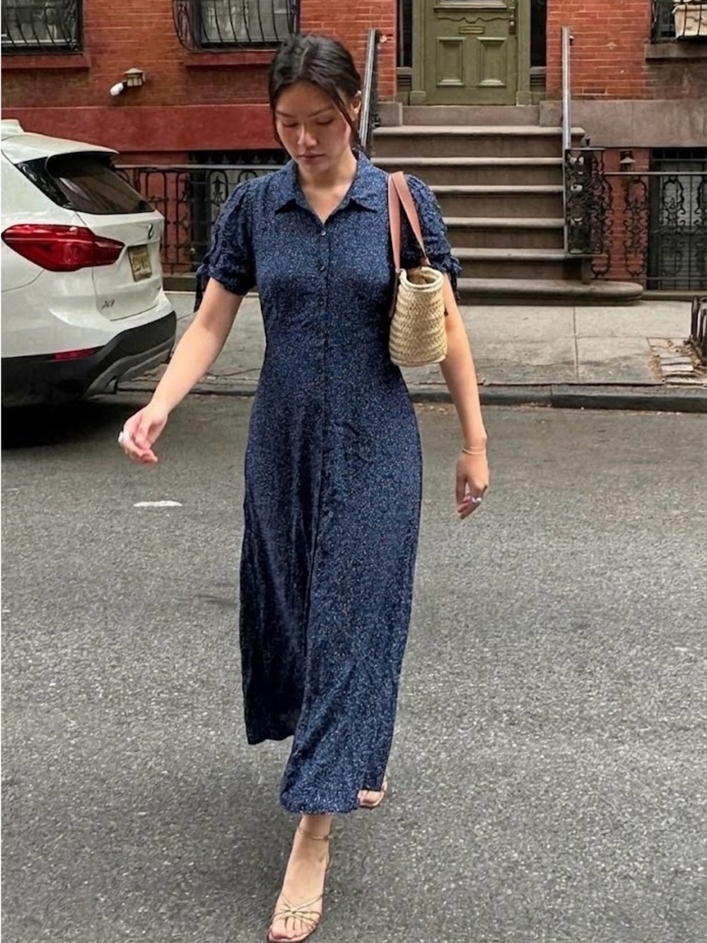 The Nines by HATCH Navy Ditsy Button-Front Maxi Dress size M